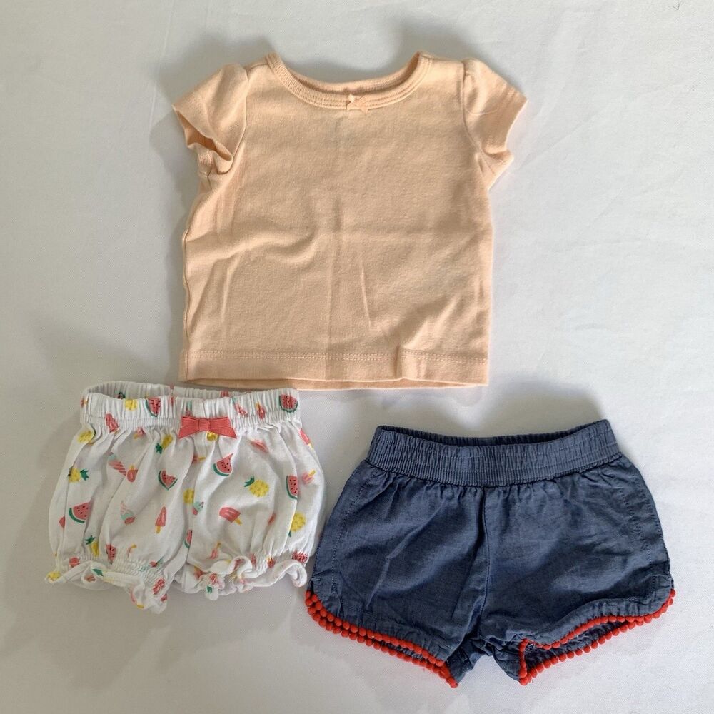 Newborn Baby Girl Bundle Shorts TShirt Outfit‎ Chambray Watermelon Colorful Play